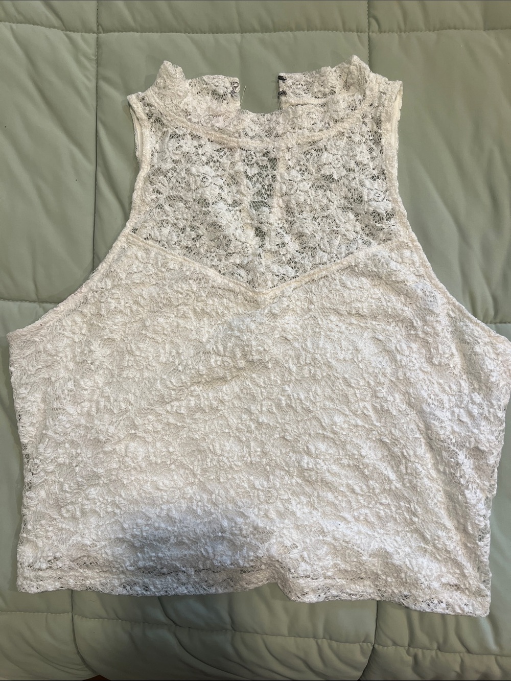 Abercrombie & Fitch White Lace High-Neck Crop Top